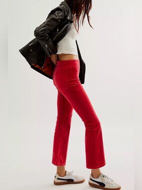 Free People Coral In My Feelings Velvet Crop Slim Flare Pants Size XS Women’s
